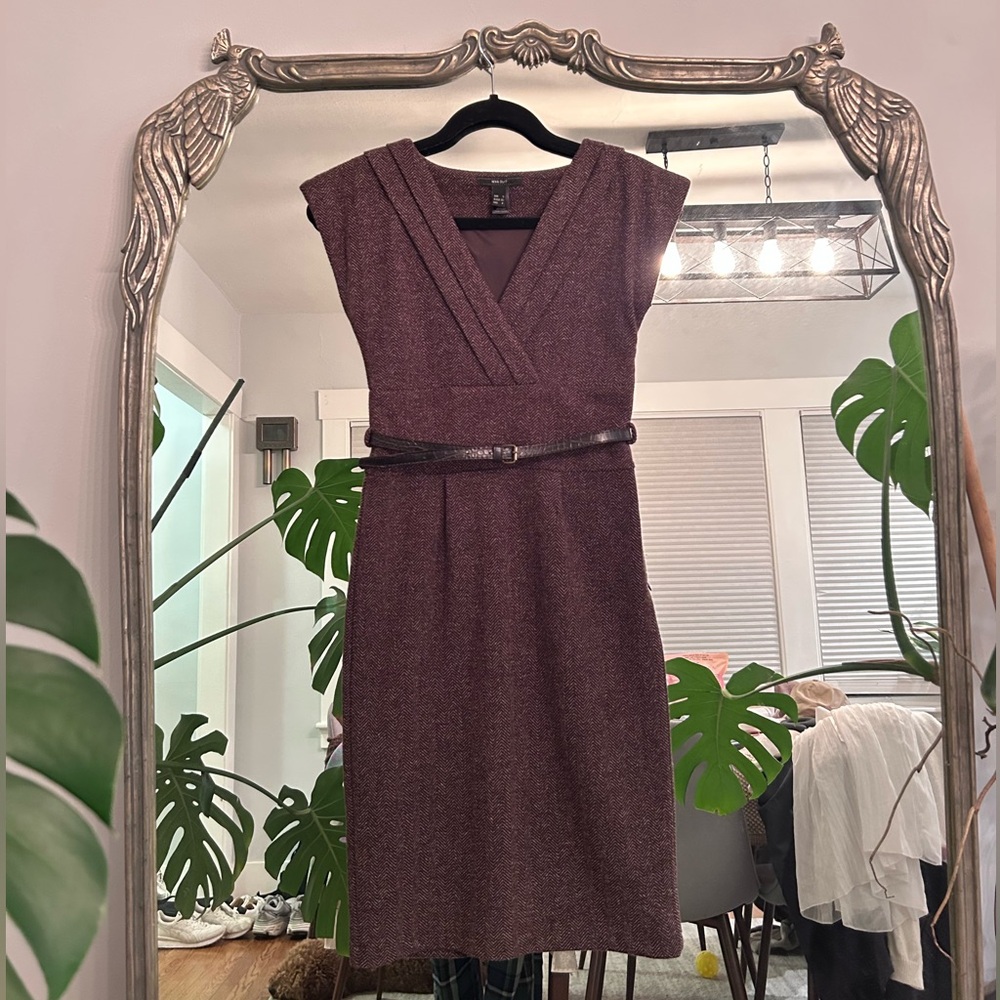 Mango Brown Herringbone A-Line Dress with Belt